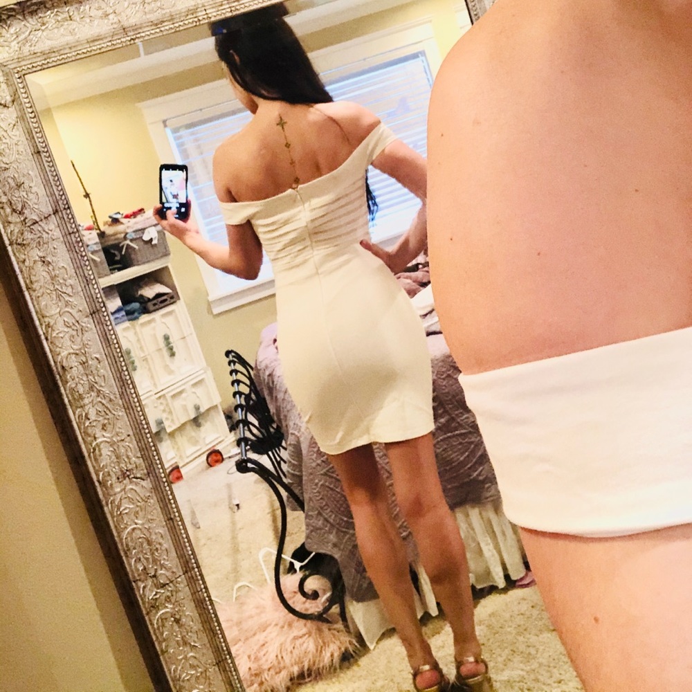 White off the shoulder textured bodycon